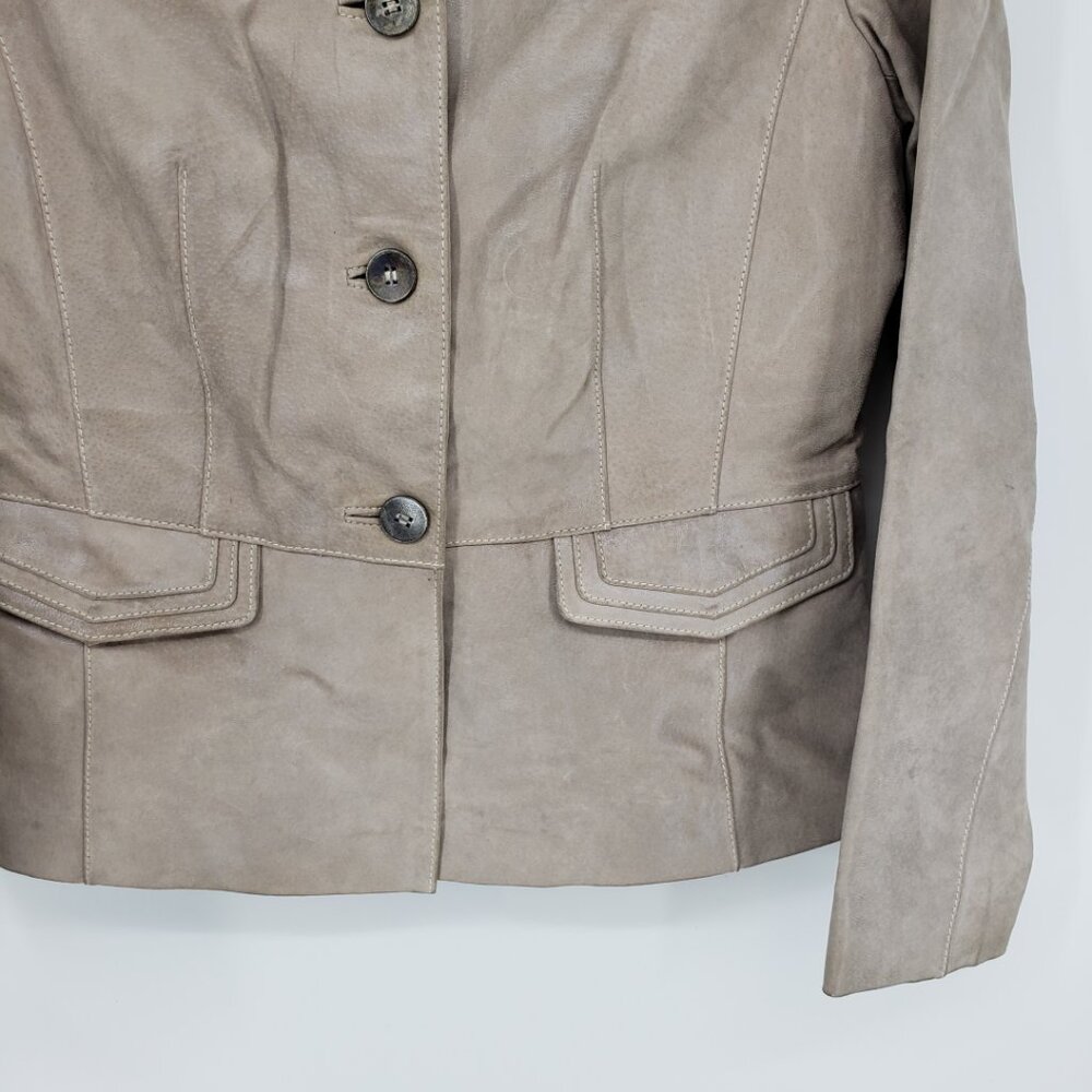 Bernardo Vintage Button Down Metallic Sheen Suede Leather Jacket S Womens Tan - Picture 5 of 8